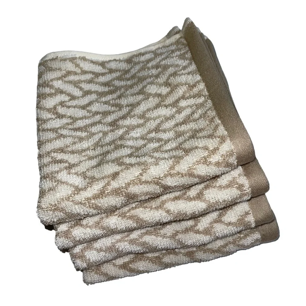 Ralph Lauren Sanders Spencer tan basket weave set of 4 Washcloths NWT